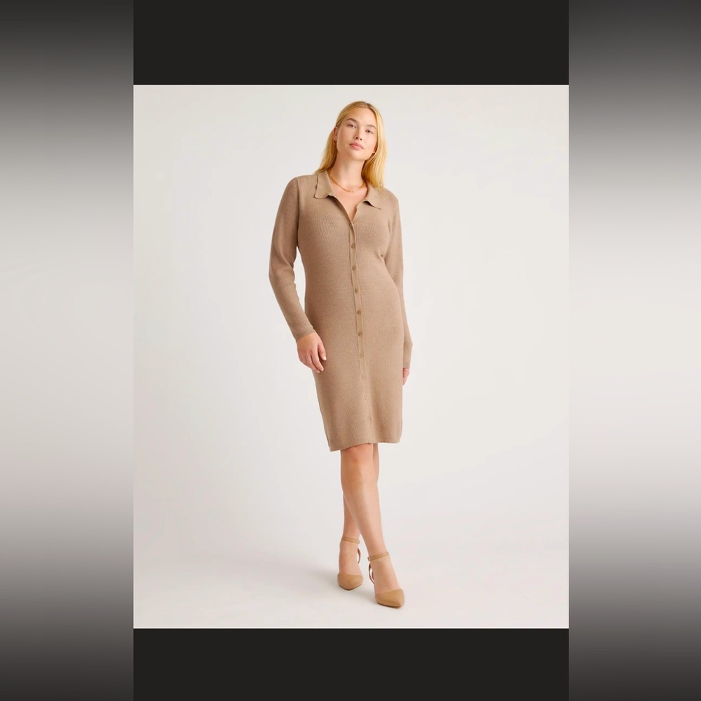 Quince - Eco-Knit Button-Up Sweater Dress - XL - Warm Taupe